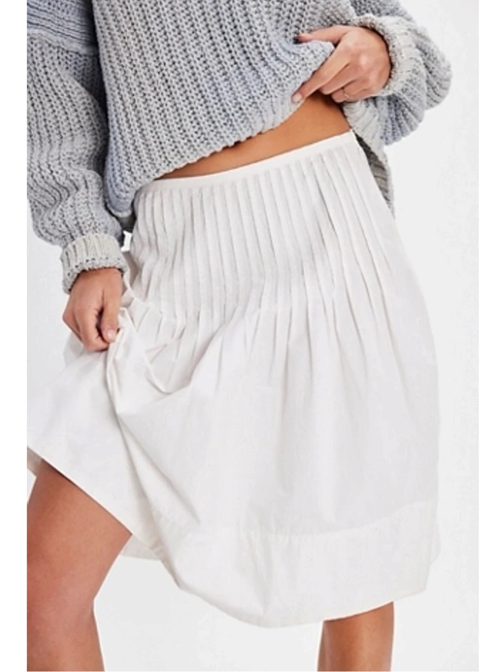 Free People Dainty Bohemian Vottage Peyton Pintuck Midi Skirt White Size 14 NWT - Picture 6 of 12